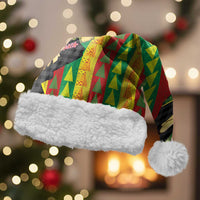 Hawaiian Tropical Plants Lei Christmas Santa Hat Kanaka Maoli Tribal with Palaka Motifs LT03 With Fur Multicolor - Polynesian Pride