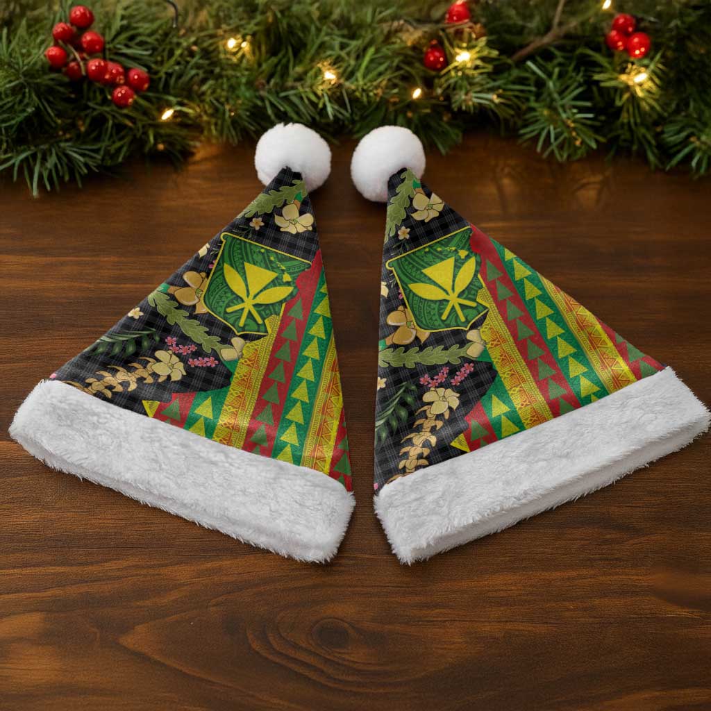 Hawaiian Tropical Plants Lei Christmas Santa Hat Kanaka Maoli Tribal with Palaka Motifs LT03 - Polynesian Pride