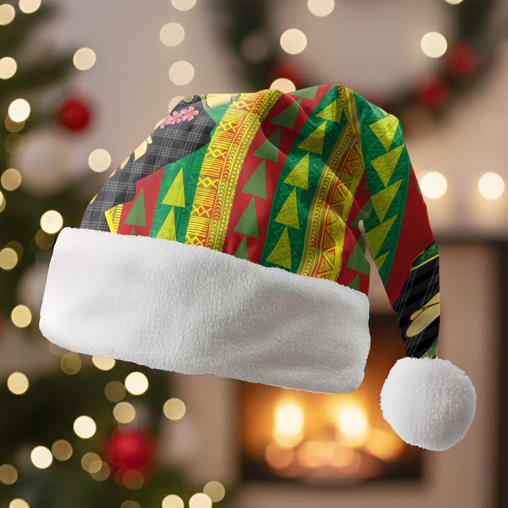 Hawaiian Tropical Plants Lei Christmas Santa Hat Kanaka Maoli Tribal with Palaka Motifs LT03 Without Fur Multicolor - Polynesian Pride