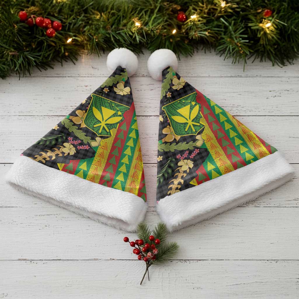 Hawaiian Tropical Plants Lei Christmas Santa Hat Kanaka Maoli Tribal with Palaka Motifs LT03 - Polynesian Pride