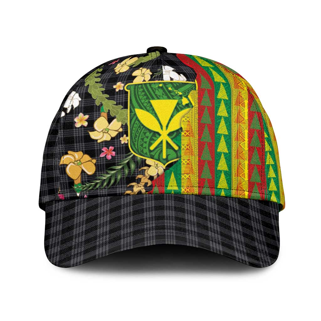Hawaiian Tropical Plants Lei Classic Cap Kanaka Maoli Tribal with Palaka Motifs - Polynesian Pride