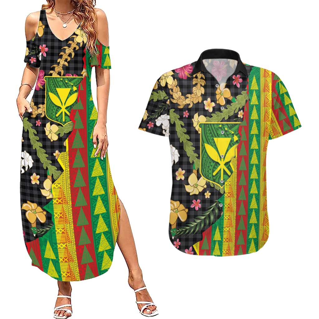 Hawaiian Tropical Plants Lei Couples Matching Summer Maxi Dress and Hawaiian Shirt Kanaka Maoli Tribal with Palaka Motifs LT03 Multicolor - Polynesian Pride