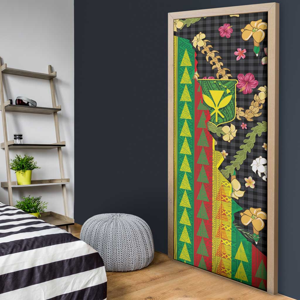 Hawaiian Tropical Plants Lei Door Cover Kanaka Maoli Tribal with Palaka Motifs LT03 - Polynesian Pride