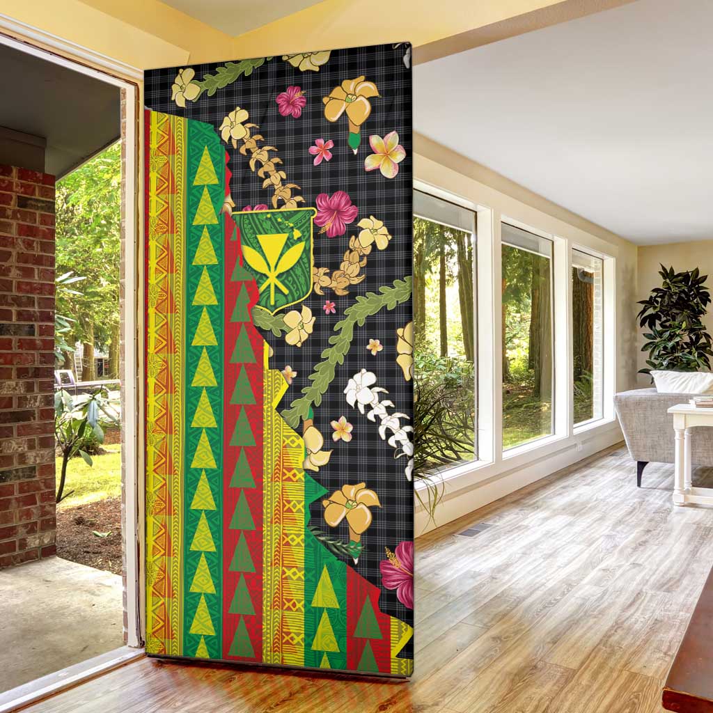 Hawaiian Tropical Plants Lei Door Cover Kanaka Maoli Tribal with Palaka Motifs LT03 - Polynesian Pride