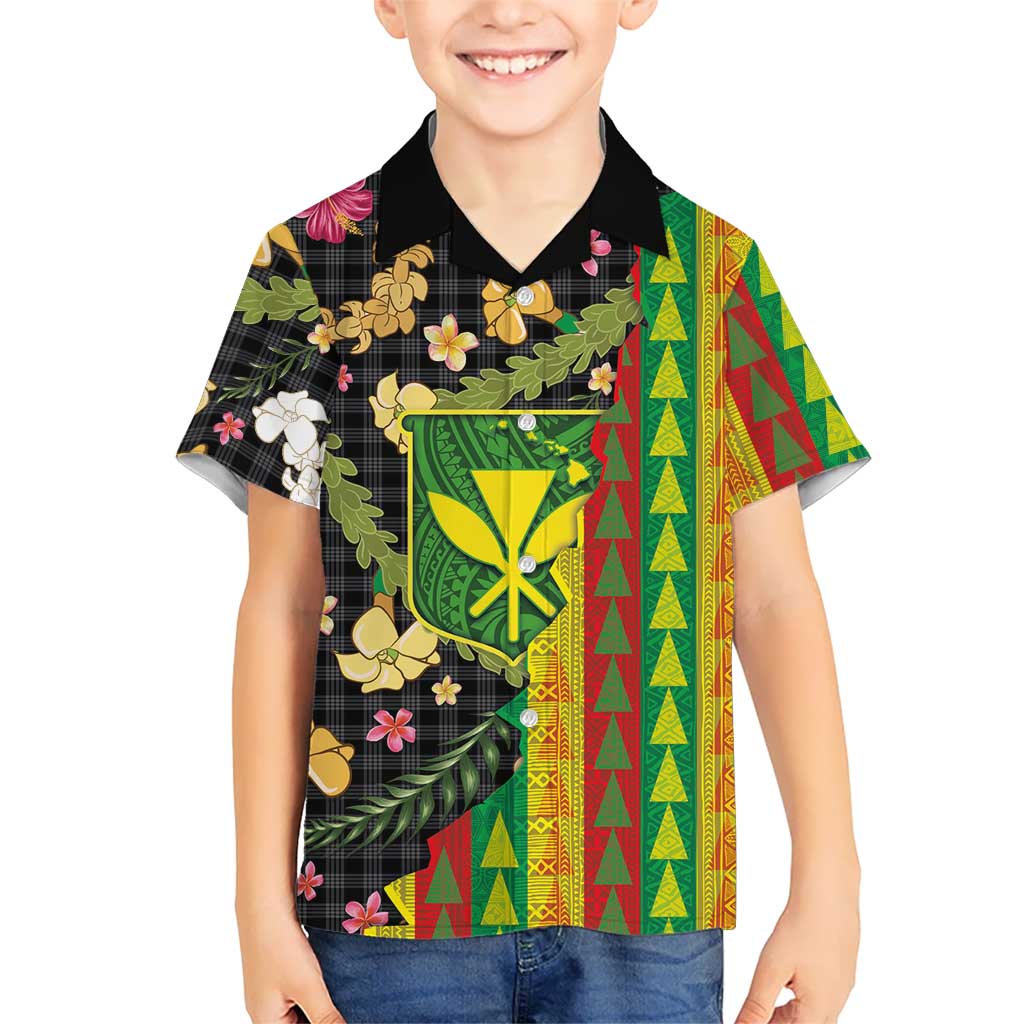 Hawaiian Tropical Plants Lei Family Matching Mermaid Dress and Hawaiian Shirt Kanaka Maoli Tribal with Palaka Motifs LT03 Son's Shirt Multicolor - Polynesian Pride