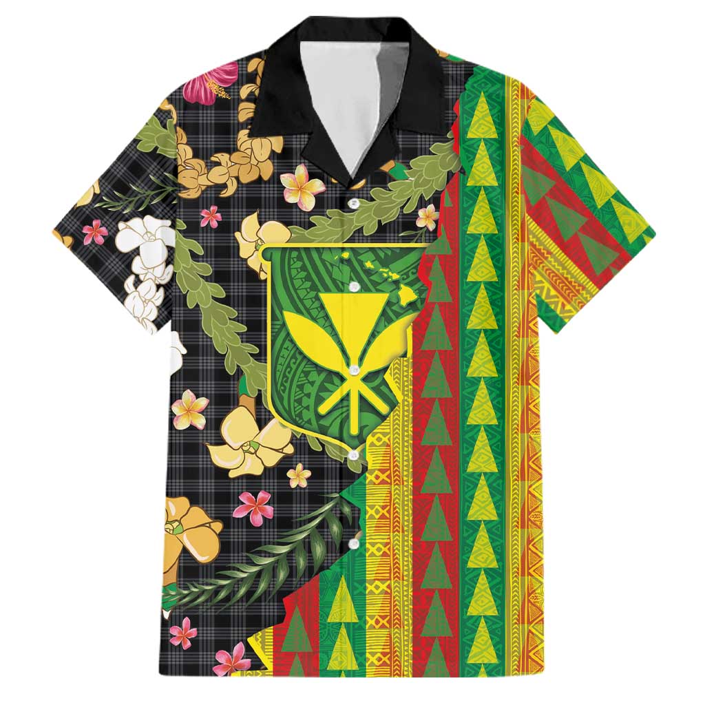 Hawaiian Tropical Plants Lei Family Matching Off Shoulder Maxi Dress and Hawaiian Shirt Kanaka Maoli Tribal with Palaka Motifs LT03 Dad's Shirt - Short Sleeve Multicolor - Polynesian Pride