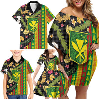 Hawaiian Tropical Plants Lei Family Matching Off Shoulder Short Dress and Hawaiian Shirt Kanaka Maoli Tribal with Palaka Motifs LT03 - Polynesian Pride