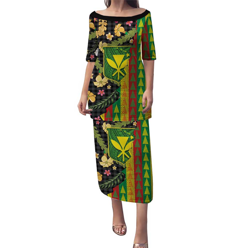 Hawaiian Tropical Plants Lei Family Matching Puletasi and Hawaiian Shirt Kanaka Maoli Tribal with Palaka Motifs LT03 Mom's Dress Multicolor - Polynesian Pride