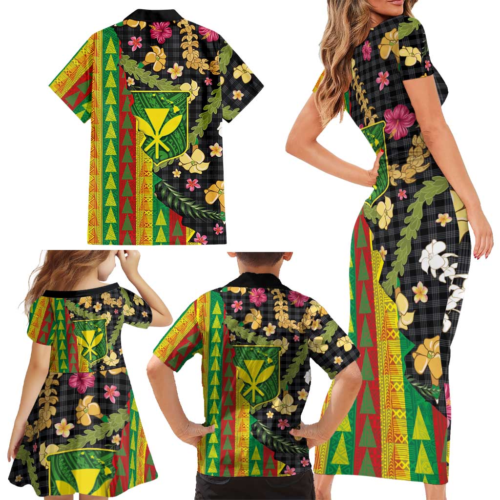 Hawaiian Tropical Plants Lei Family Matching Short Sleeve Bodycon Dress and Hawaiian Shirt Kanaka Maoli Tribal with Palaka Motifs LT03 - Polynesian Pride