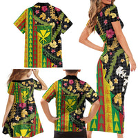 Hawaiian Tropical Plants Lei Family Matching Short Sleeve Bodycon Dress and Hawaiian Shirt Kanaka Maoli Tribal with Palaka Motifs LT03 - Polynesian Pride