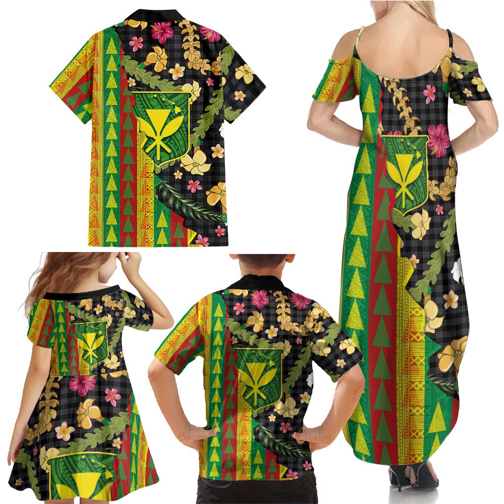 Hawaiian Tropical Plants Lei Family Matching Summer Maxi Dress and Hawaiian Shirt Kanaka Maoli Tribal with Palaka Motifs LT03 - Polynesian Pride