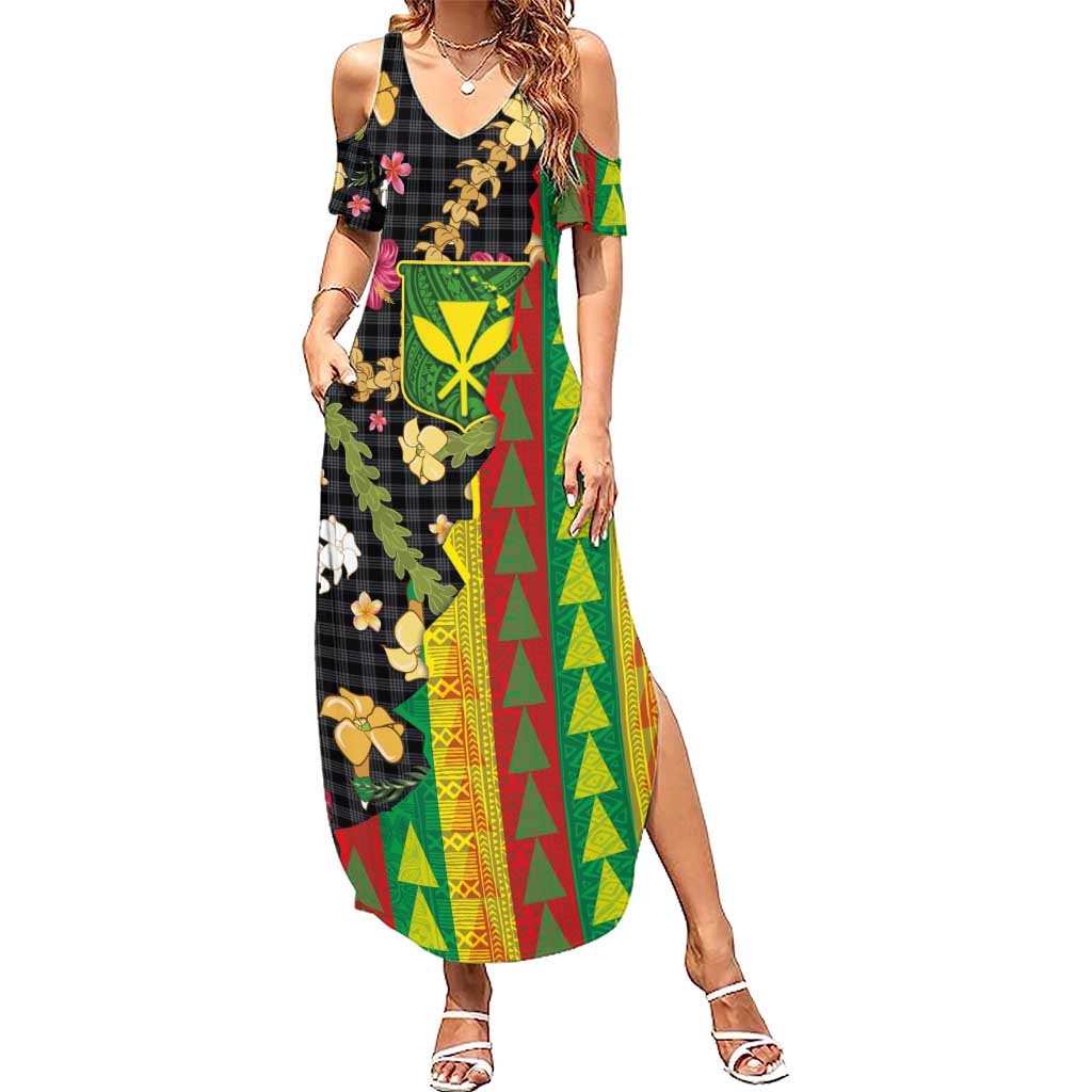 Hawaiian Tropical Plants Lei Family Matching Summer Maxi Dress and Hawaiian Shirt Kanaka Maoli Tribal with Palaka Motifs LT03 Mom's Dress Multicolor - Polynesian Pride