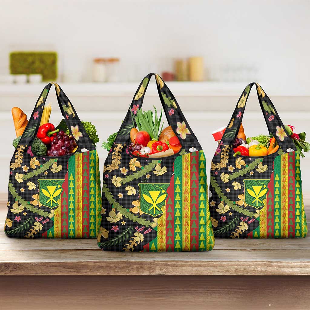 Hawaiian Tropical Plants Lei Grocery Bag Kanaka Maoli Tribal with Palaka Motifs LT03 3-pack One Size Multicolor - Polynesian Pride