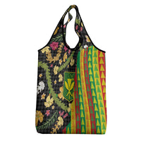 Hawaiian Tropical Plants Lei Grocery Bag Kanaka Maoli Tribal with Palaka Motifs LT03 - Polynesian Pride