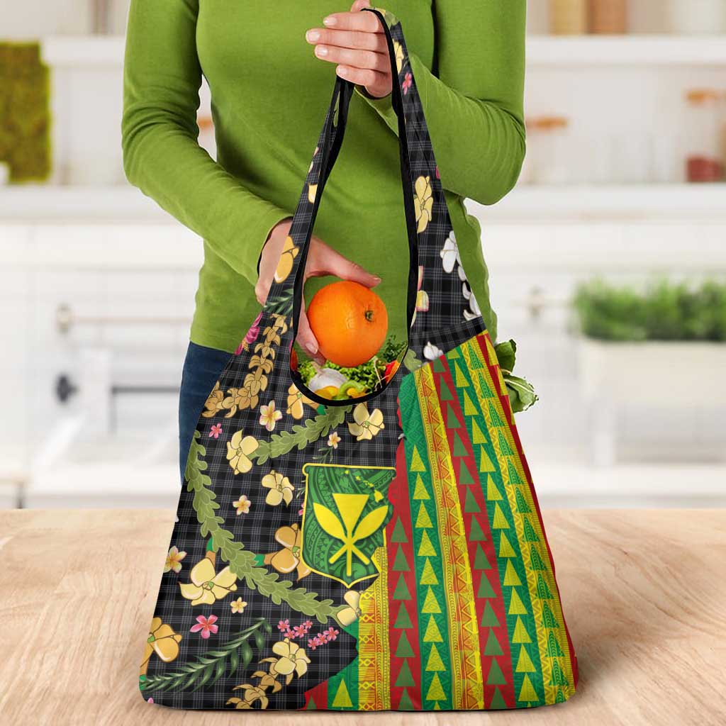 Hawaiian Tropical Plants Lei Grocery Bag Kanaka Maoli Tribal with Palaka Motifs LT03 - Polynesian Pride