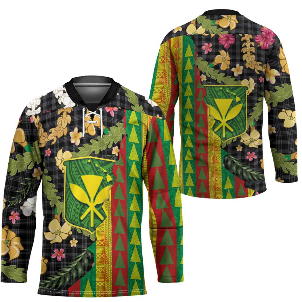 Hawaiian Tropical Plants Lei Hockey Jersey Kanaka Maoli Tribal with Palaka Motifs LT03 - Polynesian Pride