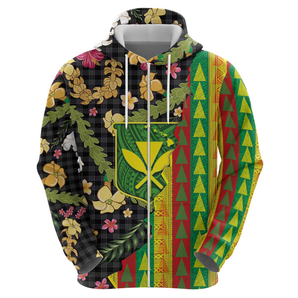 Hawaiian Tropical Plants Lei Hoodie Kanaka Maoli Tribal with Palaka Motifs LT03 - Polynesian Pride