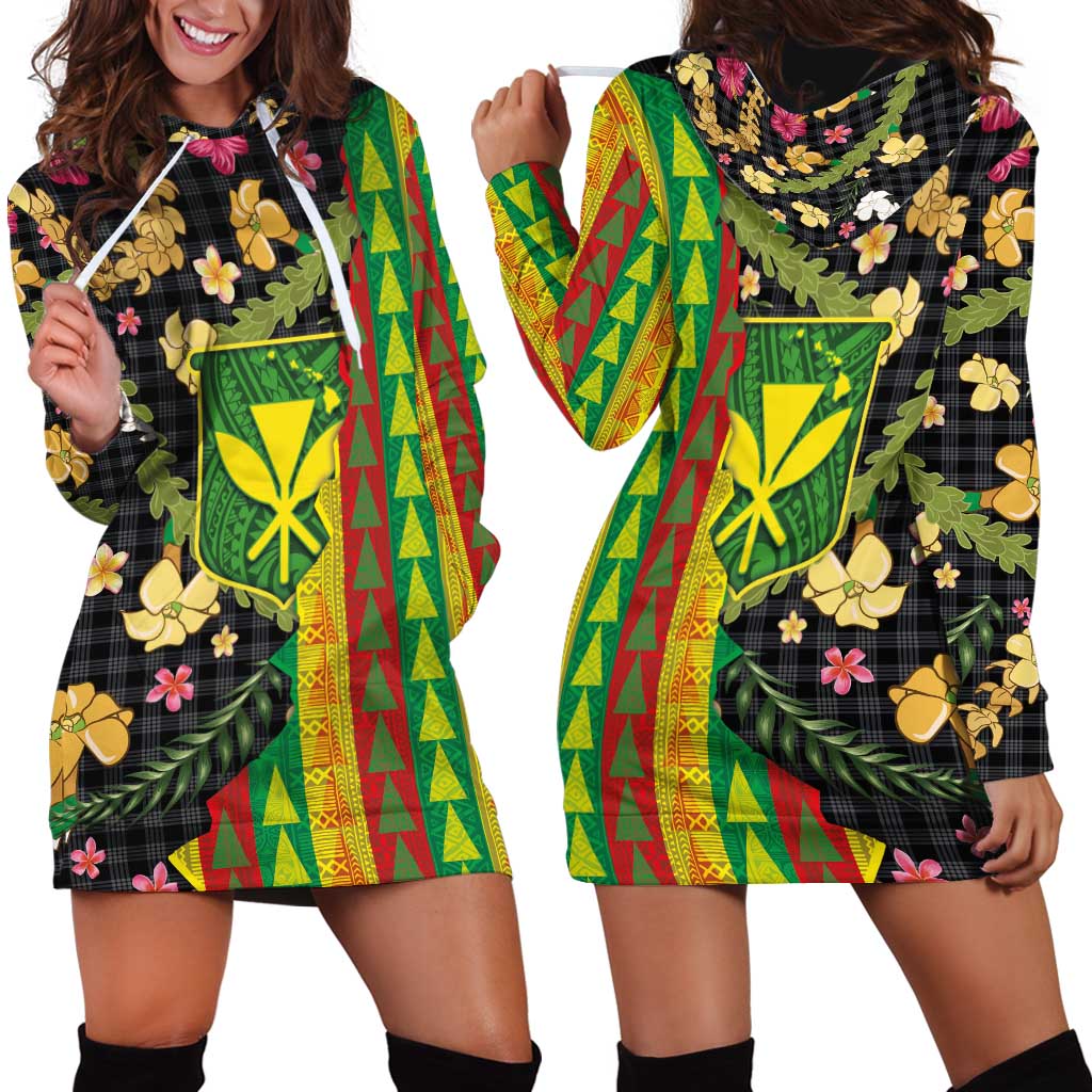 Hawaiian Tropical Plants Lei Hoodie Dress Kanaka Maoli Tribal with Palaka Motifs LT03 - Polynesian Pride