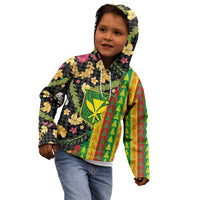 Hawaiian Tropical Plants Lei Kid Hoodie Kanaka Maoli Tribal with Palaka Motifs LT03 - Polynesian Pride
