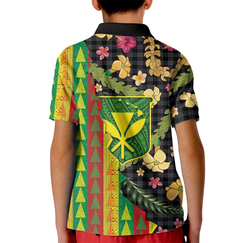 Hawaiian Tropical Plants Lei Kid Polo Shirt Kanaka Maoli Tribal with Palaka Motifs LT03 - Polynesian Pride