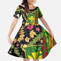 Hawaiian Tropical Plants Lei Kid Short Sleeve Dress Kanaka Maoli Tribal with Palaka Motifs LT03 KID Multicolor - Polynesian Pride