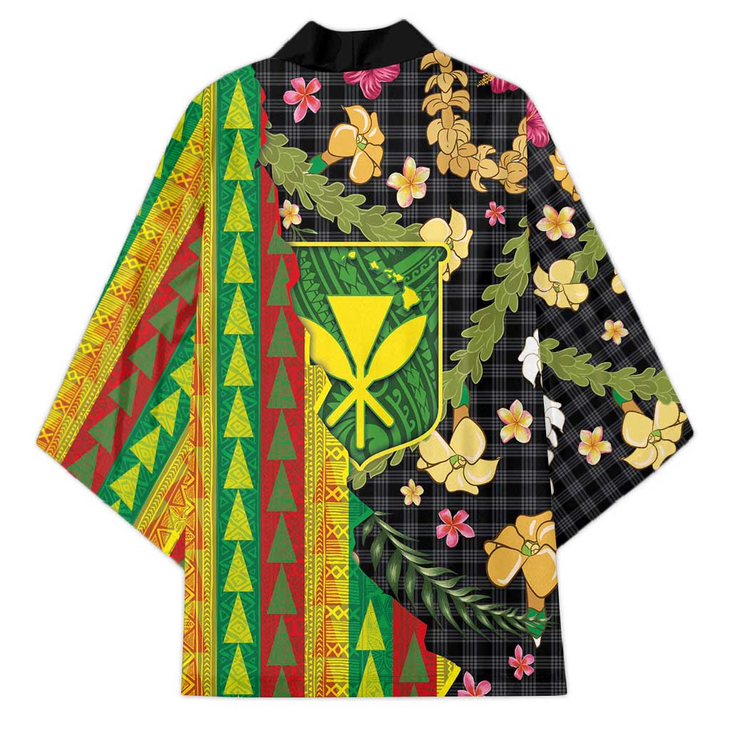 Hawaiian Tropical Plants Lei Kimono Kanaka Maoli Tribal with Palaka Motifs LT03 - Polynesian Pride