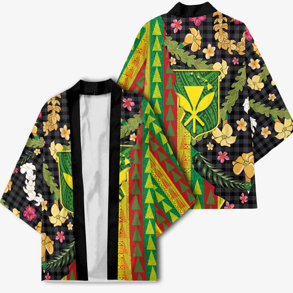 Hawaiian Tropical Plants Lei Kimono Kanaka Maoli Tribal with Palaka Motifs LT03 - Polynesian Pride