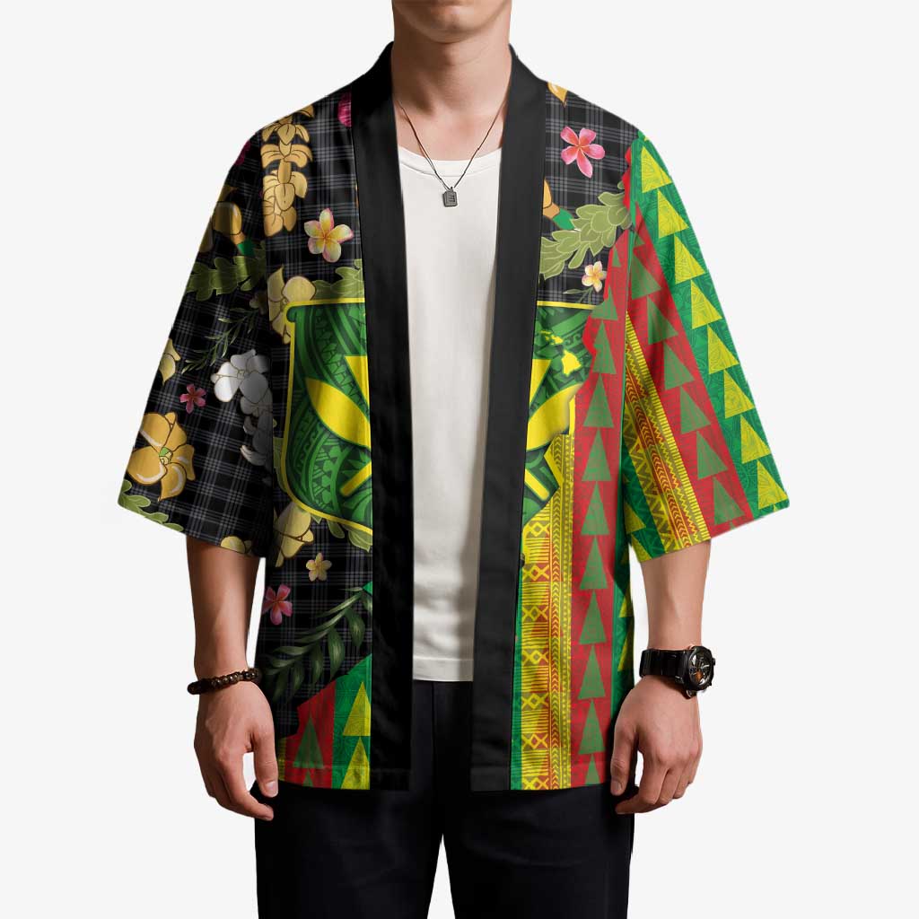 Hawaiian Tropical Plants Lei Kimono Kanaka Maoli Tribal with Palaka Motifs LT03 - Polynesian Pride