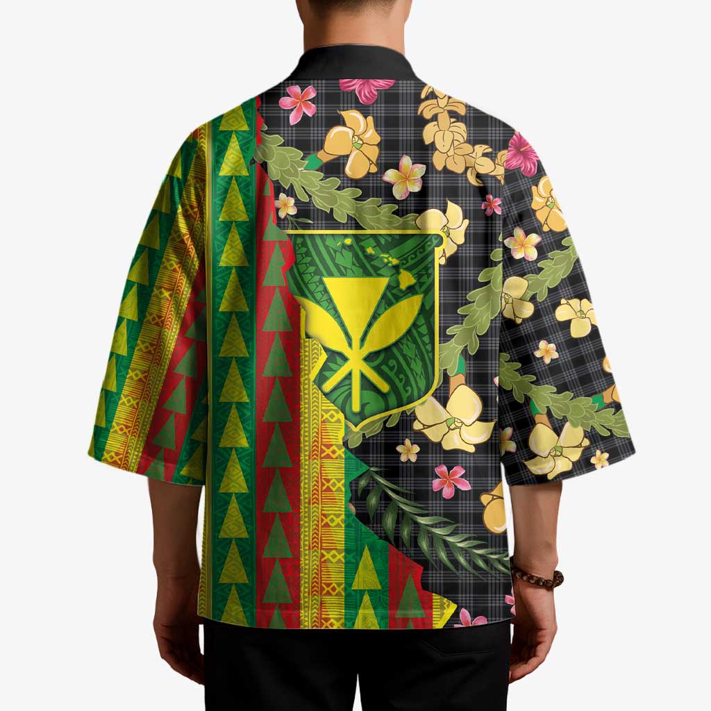 Hawaiian Tropical Plants Lei Kimono Kanaka Maoli Tribal with Palaka Motifs LT03 - Polynesian Pride