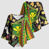 Hawaiian Tropical Plants Lei Kimono Sleeve Blouse Kanaka Maoli Tribal with Palaka Motifs LT03 - Polynesian Pride