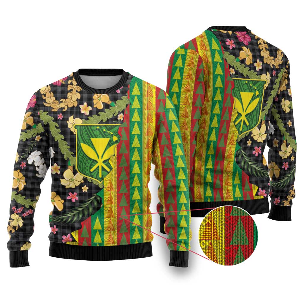 Hawaiian Tropical Plants Lei Ugly Christmas Sweater Kanaka Maoli Tribal with Palaka Motifs LT03 Multicolor - Polynesian Pride