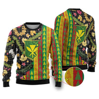 Hawaiian Tropical Plants Lei Ugly Christmas Sweater Kanaka Maoli Tribal with Palaka Motifs LT03 Multicolor - Polynesian Pride