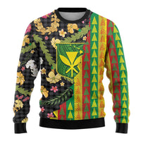Hawaiian Tropical Plants Lei Ugly Christmas Sweater Kanaka Maoli Tribal with Palaka Motifs LT03 - Polynesian Pride