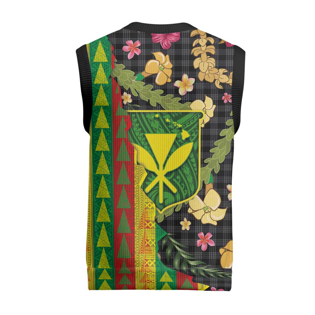 Hawaiian Tropical Plants Lei Christmas Knitted V-Neck Vest Kanaka Maoli Tribal with Palaka Motifs LT03 - Polynesian Pride
