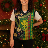 Hawaiian Tropical Plants Lei Christmas Knitted V-Neck Vest Kanaka Maoli Tribal with Palaka Motifs LT03 - Polynesian Pride