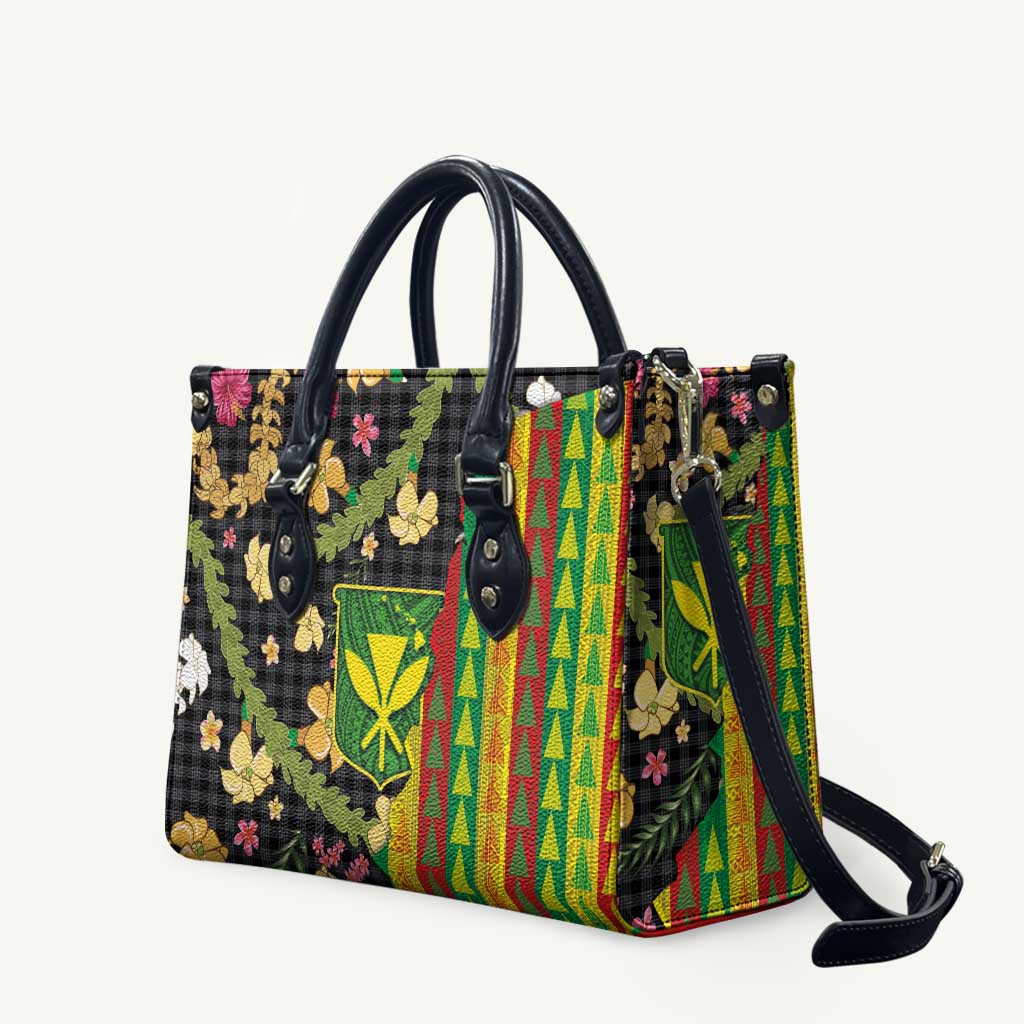 Hawaiian Tropical Plants Lei Leather Bag Kanaka Maoli Tribal with Palaka Motifs LT03 Multicolor - Polynesian Pride