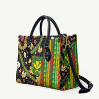 Hawaiian Tropical Plants Lei Leather Bag Kanaka Maoli Tribal with Palaka Motifs LT03 Multicolor - Polynesian Pride