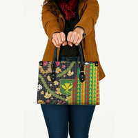 Hawaiian Tropical Plants Lei Leather Bag Kanaka Maoli Tribal with Palaka Motifs LT03 - Polynesian Pride