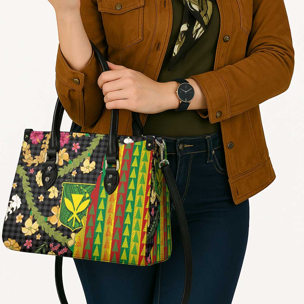 Hawaiian Tropical Plants Lei Leather Bag Kanaka Maoli Tribal with Palaka Motifs LT03 - Polynesian Pride