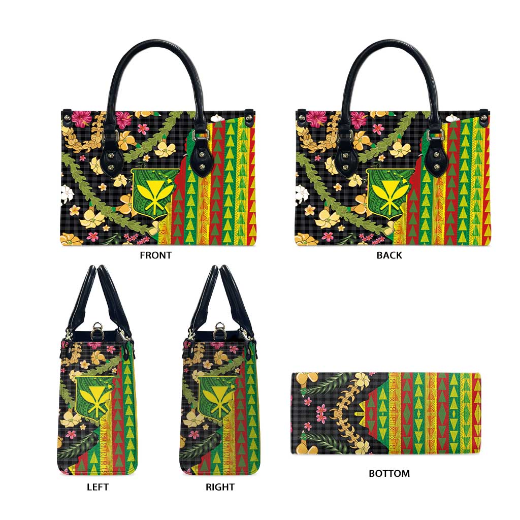 Hawaiian Tropical Plants Lei Leather Bag Kanaka Maoli Tribal with Palaka Motifs LT03 - Polynesian Pride