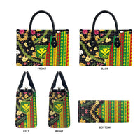 Hawaiian Tropical Plants Lei Leather Bag Kanaka Maoli Tribal with Palaka Motifs LT03 - Polynesian Pride