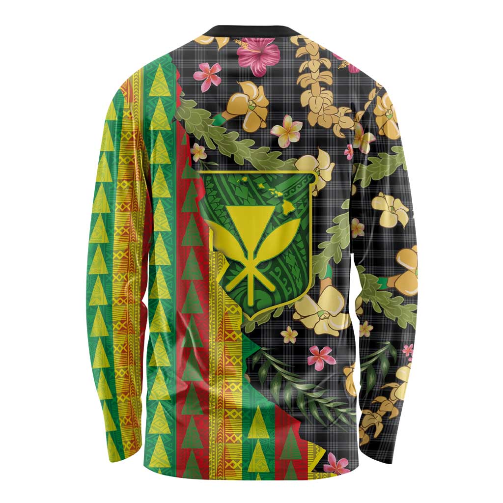 Hawaiian Tropical Plants Lei Long Sleeve Shirt Kanaka Maoli Tribal with Palaka Motifs LT03 - Polynesian Pride
