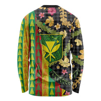 Hawaiian Tropical Plants Lei Long Sleeve Shirt Kanaka Maoli Tribal with Palaka Motifs LT03 - Polynesian Pride