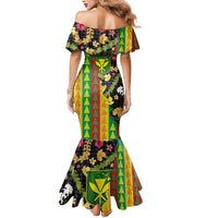 Hawaiian Tropical Plants Lei Mermaid Dress Kanaka Maoli Tribal with Palaka Motifs LT03 - Polynesian Pride