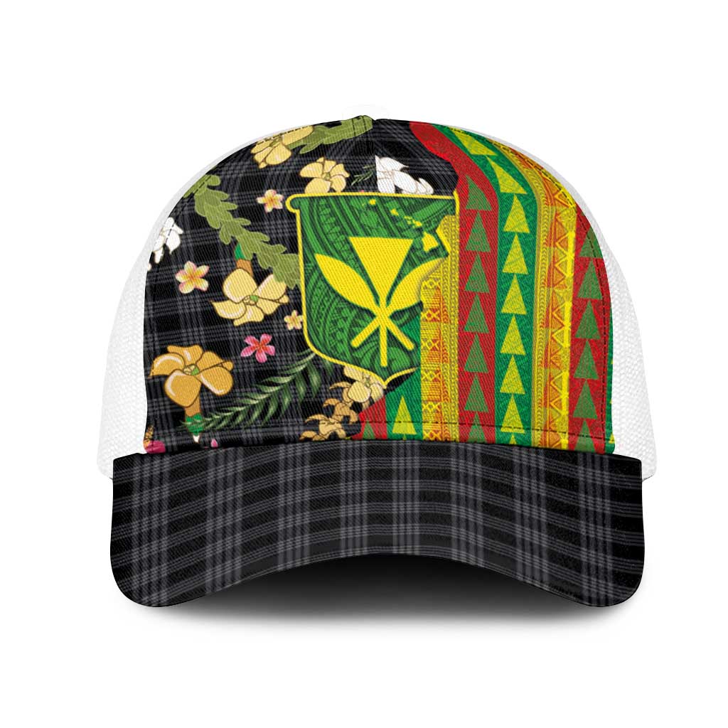 Hawaiian Tropical Plants Lei Mesh Trucker Cap Kanaka Maoli Tribal with Palaka Motifs LT03 One Size White Multicolor - Polynesian Pride