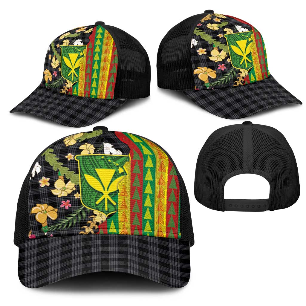 Hawaiian Tropical Plants Lei Mesh Trucker Cap Kanaka Maoli Tribal with Palaka Motifs LT03 - Polynesian Pride