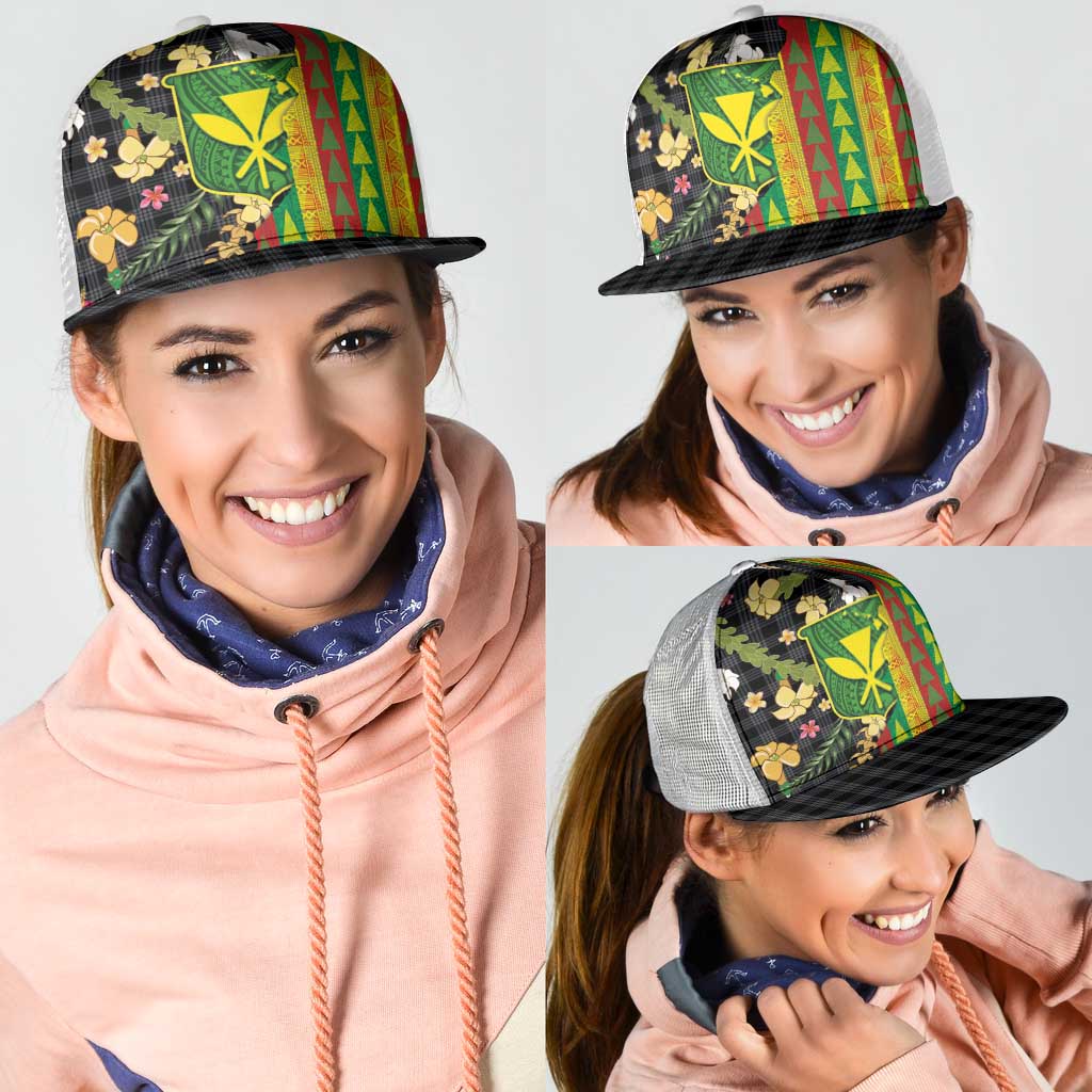 Hawaiian Tropical Plants Lei Mesh Trucker Cap Kanaka Maoli Tribal with Palaka Motifs LT03 - Polynesian Pride