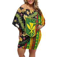 Hawaiian Tropical Plants Lei Off Shoulder Short Dress Kanaka Maoli Tribal with Palaka Motifs LT03 Women Multicolor - Polynesian Pride