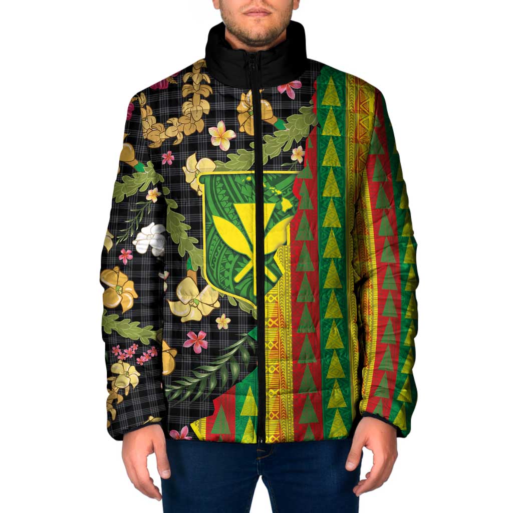 Hawaiian Tropical Plants Lei Padded Jacket Kanaka Maoli Tribal with Palaka Motifs LT03 Men Multicolor - Polynesian Pride