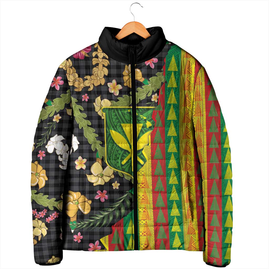 Hawaiian Tropical Plants Lei Padded Jacket Kanaka Maoli Tribal with Palaka Motifs LT03 - Polynesian Pride